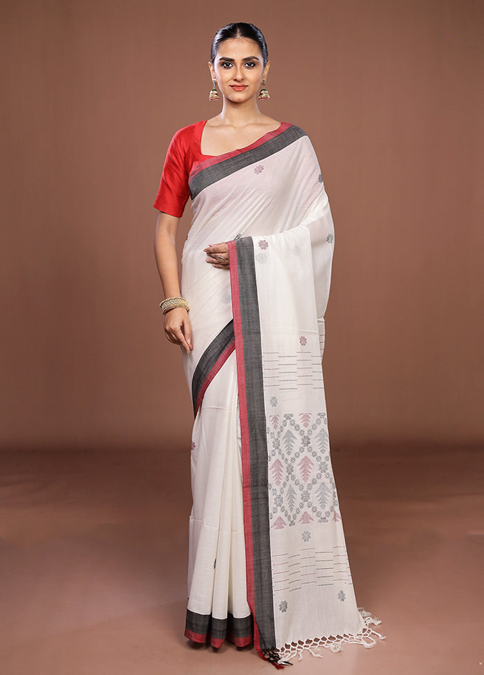 White Matka Silk Saree With Blouse Piece