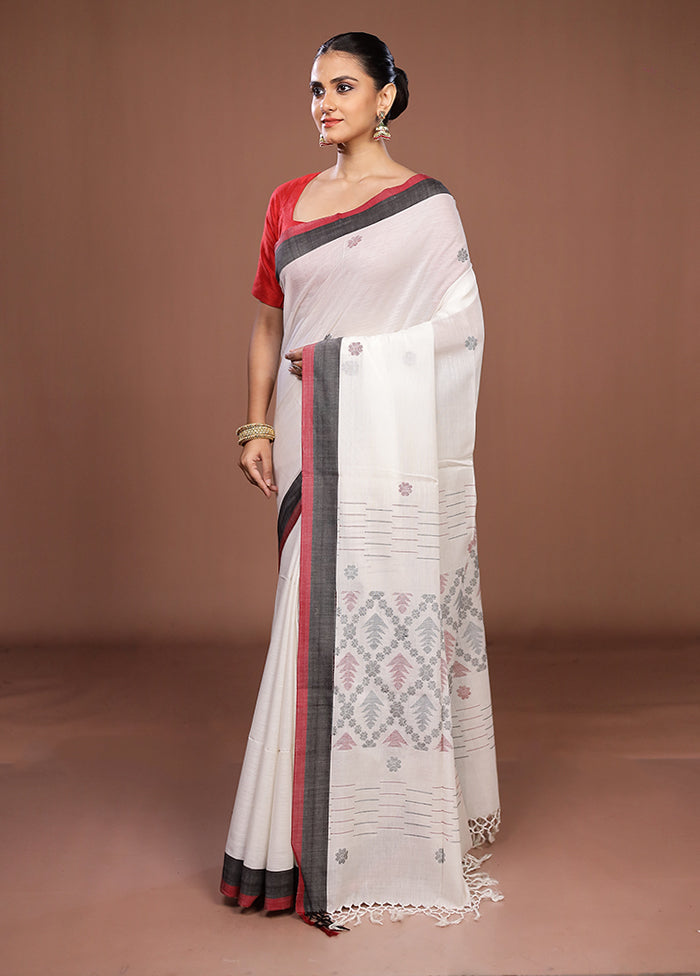 White Matka Silk Saree With Blouse Piece