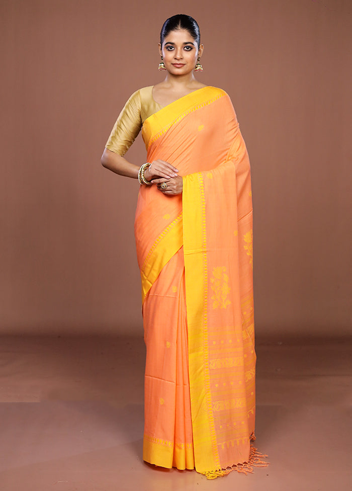 Orange Matka Silk Saree With Blouse Piece