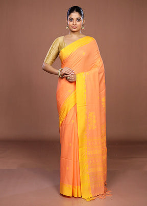 Orange Matka Silk Saree With Blouse Piece