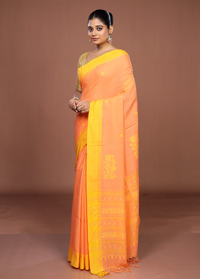 Orange Matka Silk Saree With Blouse Piece