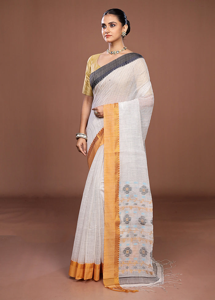 White Matka Silk Saree With Blouse Piece
