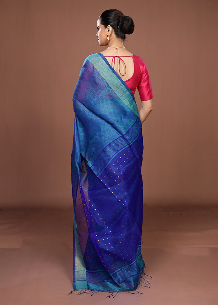 Blue Handloom Matka Pure Silk Saree With Blouse Piece