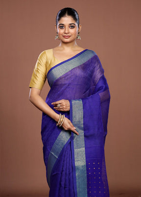 Blue Handloom Matka Pure Silk Saree With Blouse Piece