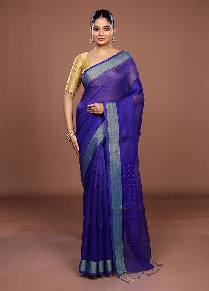 Blue Handloom Matka Pure Silk Saree With Blouse Piece