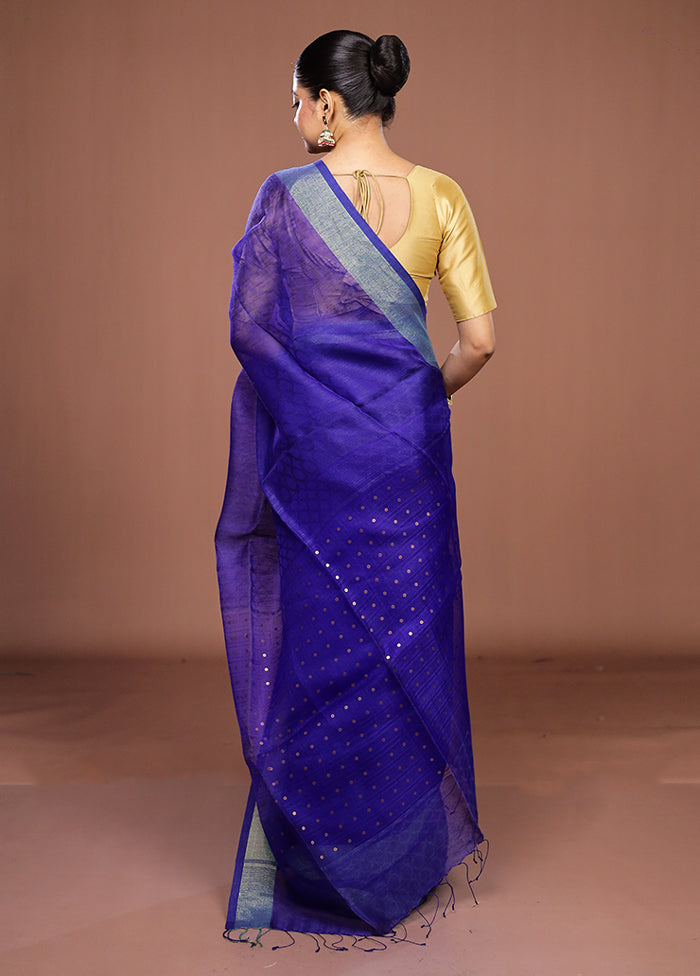 Blue Handloom Matka Pure Silk Saree With Blouse Piece