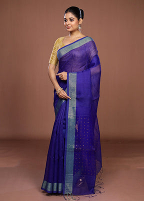Blue Handloom Matka Pure Silk Saree With Blouse Piece