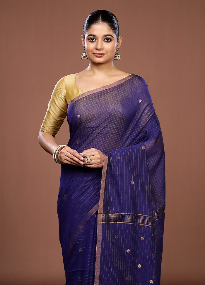 Blue Matka Silk Saree With Blouse Piece