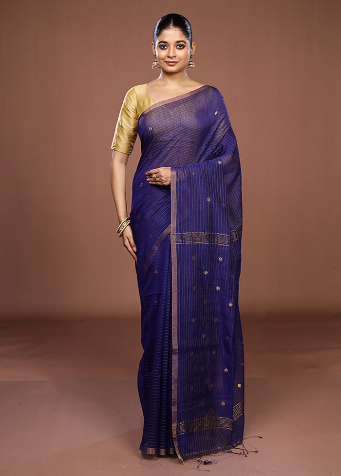 Blue Matka Silk Saree With Blouse Piece