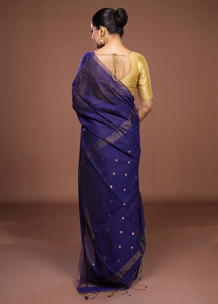 Blue Matka Silk Saree With Blouse Piece
