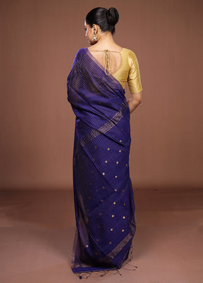 Blue Matka Silk Saree With Blouse Piece