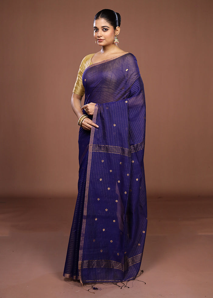 Blue Matka Silk Saree With Blouse Piece