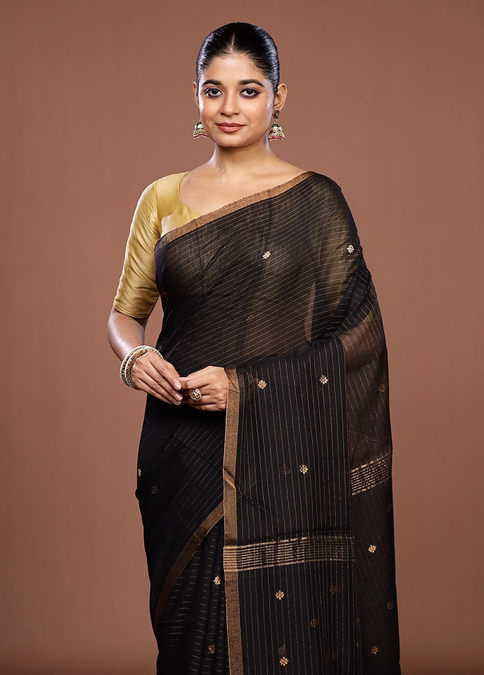 Black Matka Silk Saree With Blouse Piece