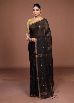 Black Matka Silk Saree With Blouse Piece