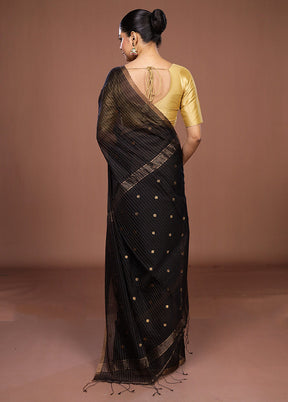 Black Matka Silk Saree With Blouse Piece