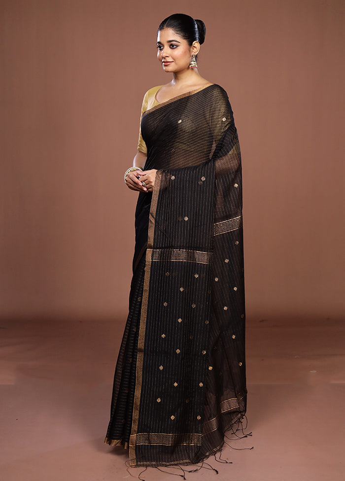 Black Matka Silk Saree With Blouse Piece