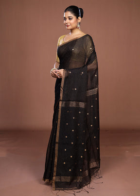 Black Matka Silk Saree With Blouse Piece