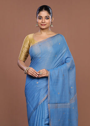 Blue Matka Silk Saree With Blouse Piece