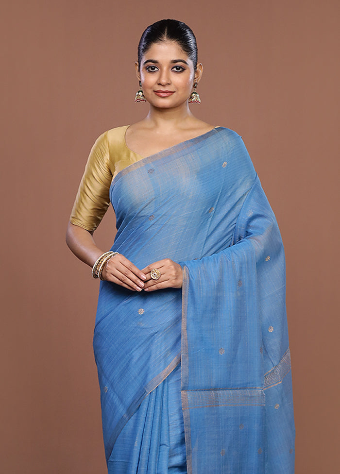 Blue Matka Silk Saree With Blouse Piece