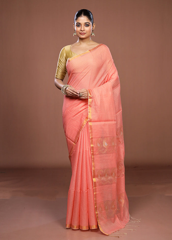 Pink Matka Silk Saree With Blouse Piece