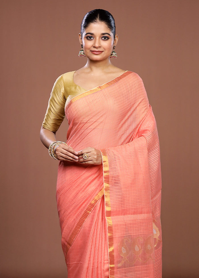 Pink Matka Silk Saree With Blouse Piece