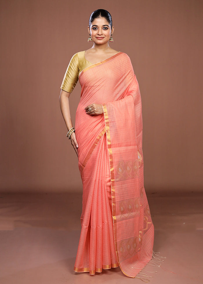 Pink Matka Silk Saree With Blouse Piece