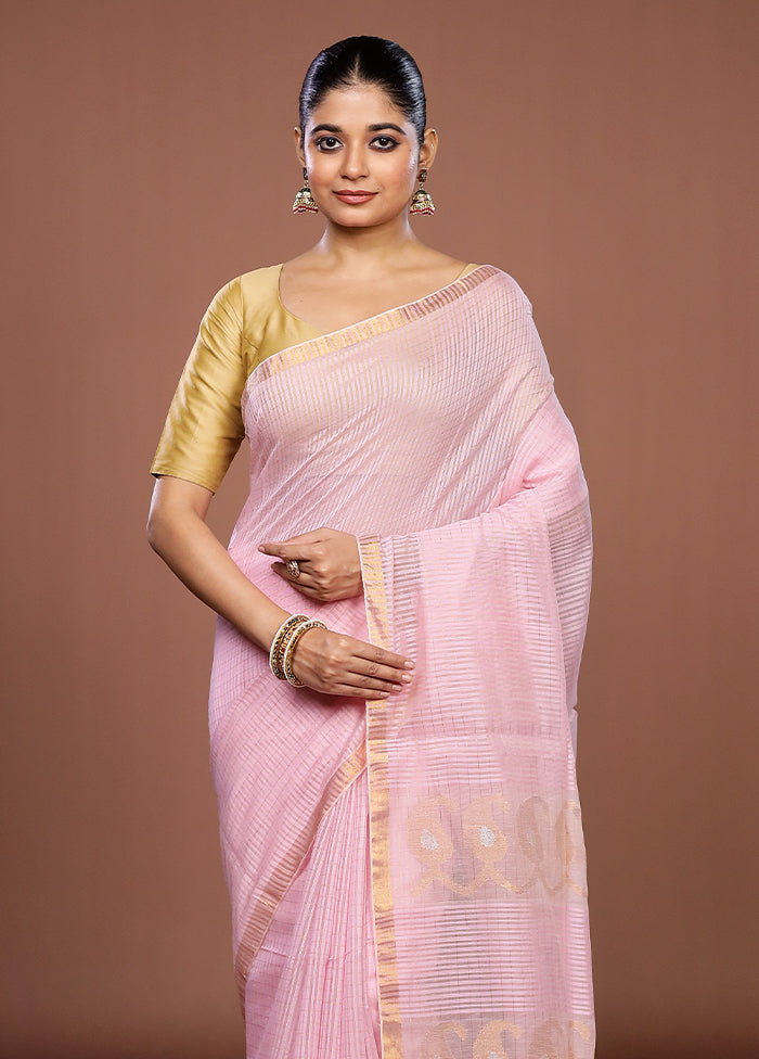 Pink Matka Silk Saree With Blouse Piece