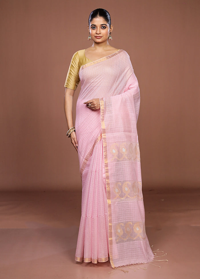 Pink Matka Silk Saree With Blouse Piece