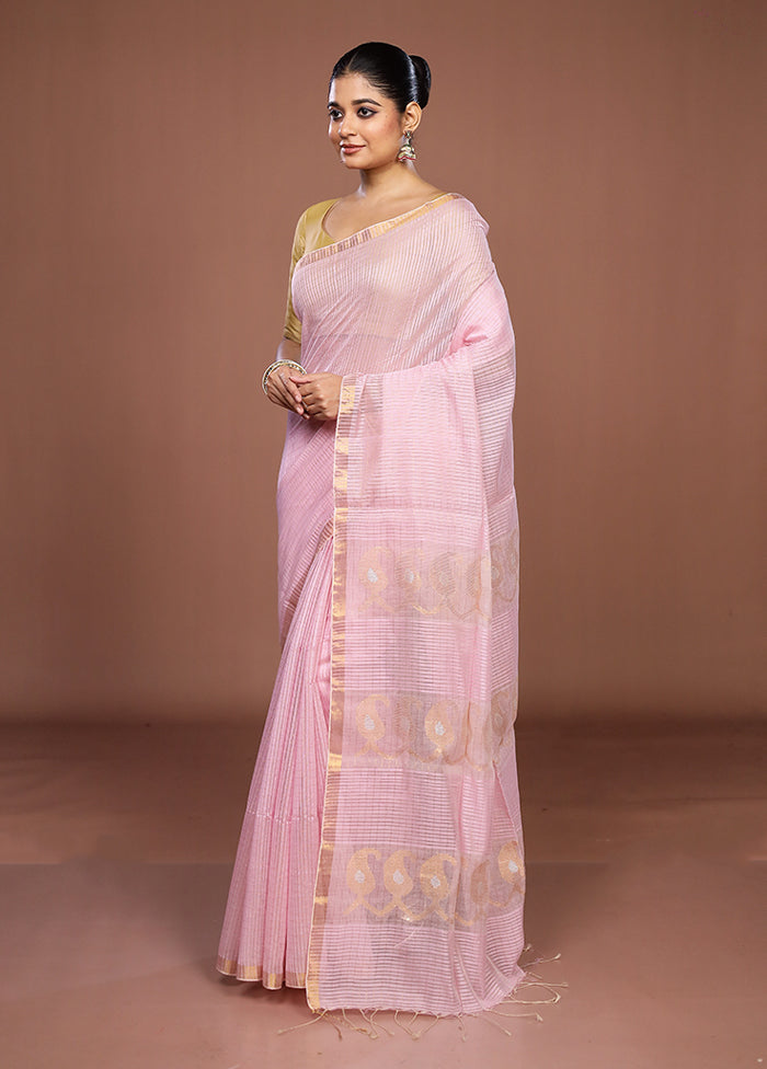 Pink Matka Silk Saree With Blouse Piece