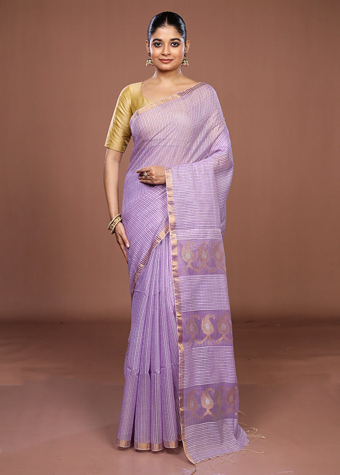 Purple Matka Silk Saree With Blouse Piece