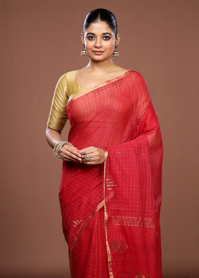 Red Matka Silk Saree With Blouse Piece