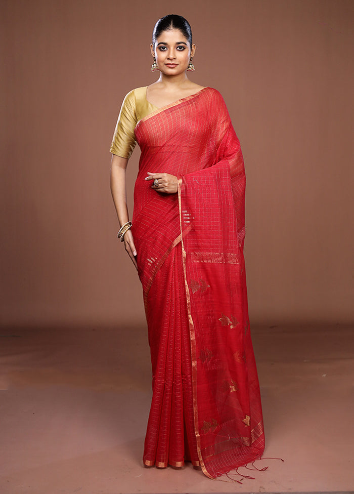 Red Matka Silk Saree With Blouse Piece