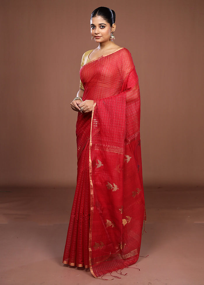 Red Matka Silk Saree With Blouse Piece