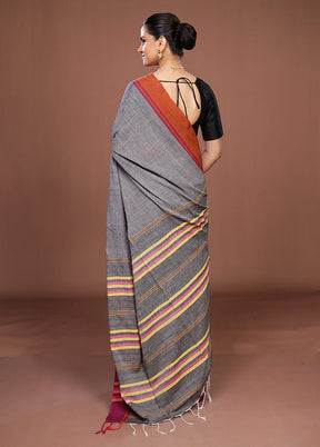 Grey Matka Silk Saree With Blouse Piece