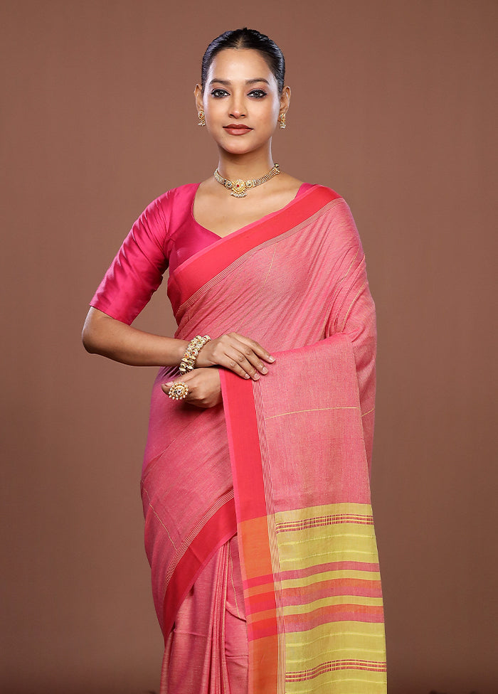Pink Matka Silk Saree With Blouse Piece