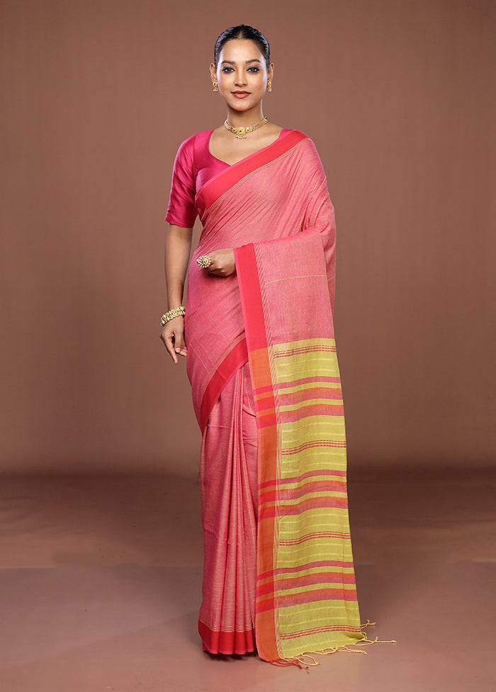 Pink Matka Silk Saree With Blouse Piece