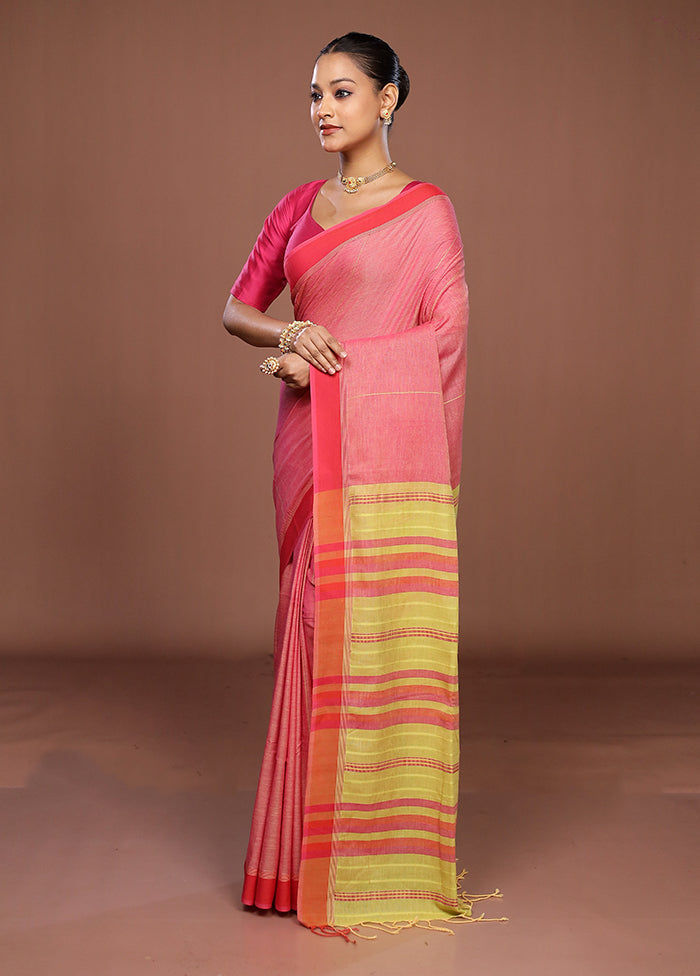 Pink Matka Silk Saree With Blouse Piece