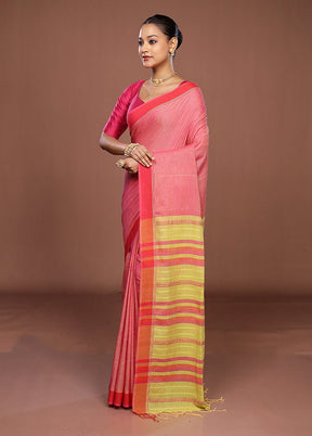 Pink Matka Silk Saree With Blouse Piece