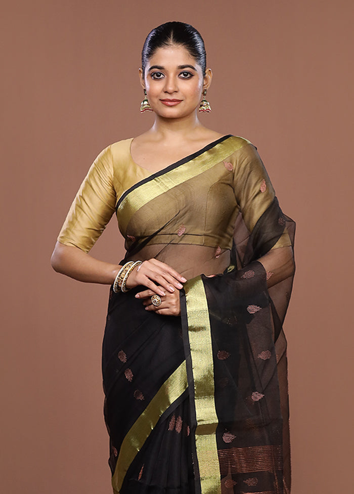 Black Matka Silk Saree With Blouse Piece