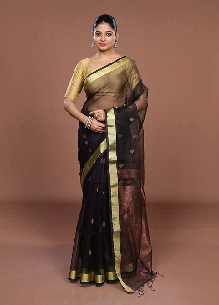 Black Matka Silk Saree With Blouse Piece