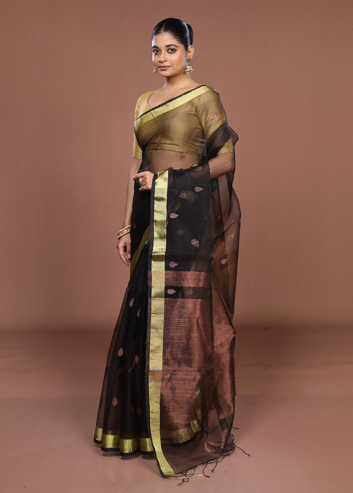Black Matka Silk Saree With Blouse Piece