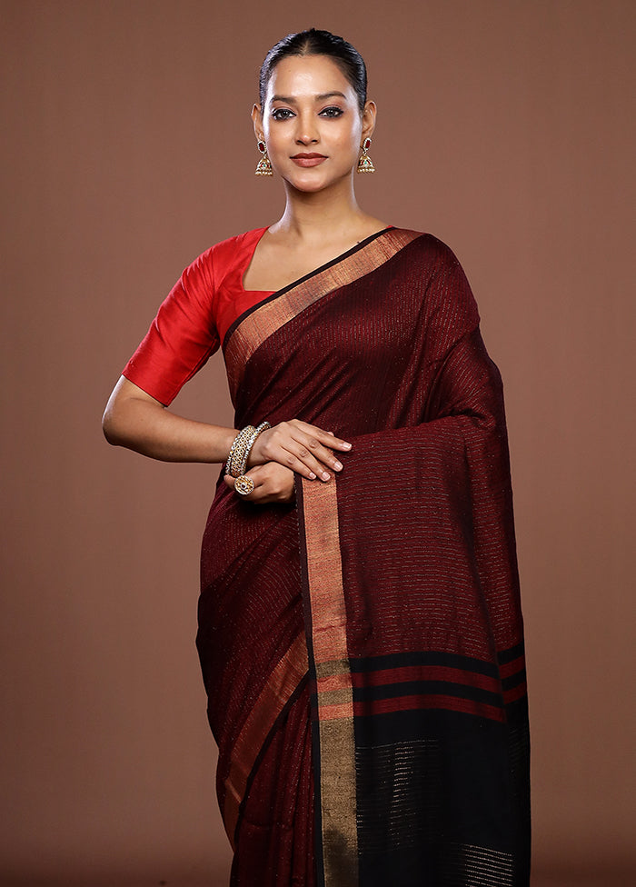 Maroon Matka Silk Saree With Blouse Piece
