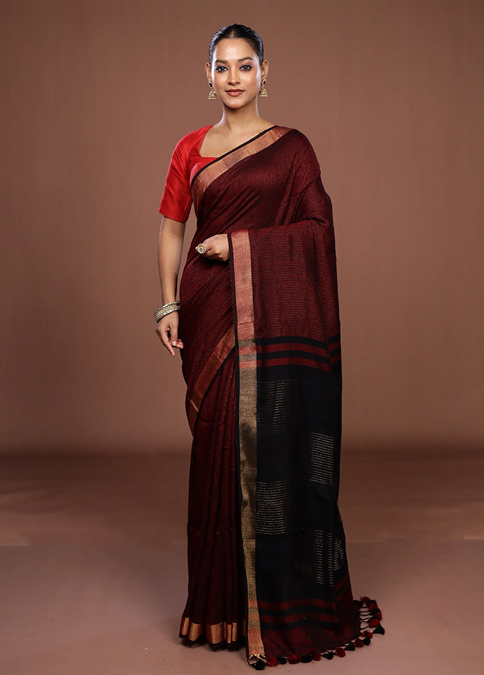 Maroon Matka Silk Saree With Blouse Piece