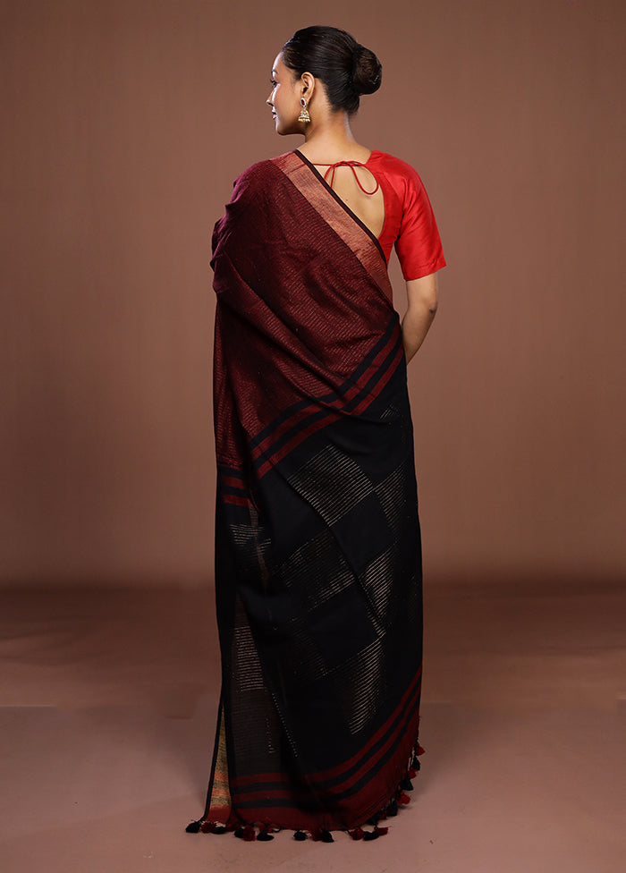 Maroon Matka Silk Saree With Blouse Piece