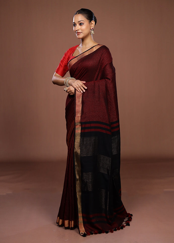 Maroon Matka Silk Saree With Blouse Piece