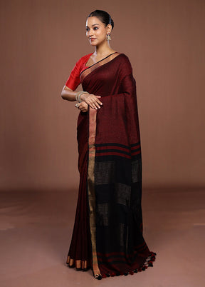 Maroon Matka Silk Saree With Blouse Piece