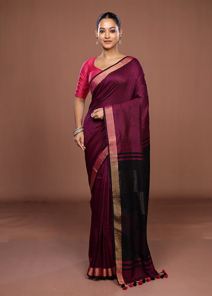 Purple Matka Silk Saree With Blouse Piece
