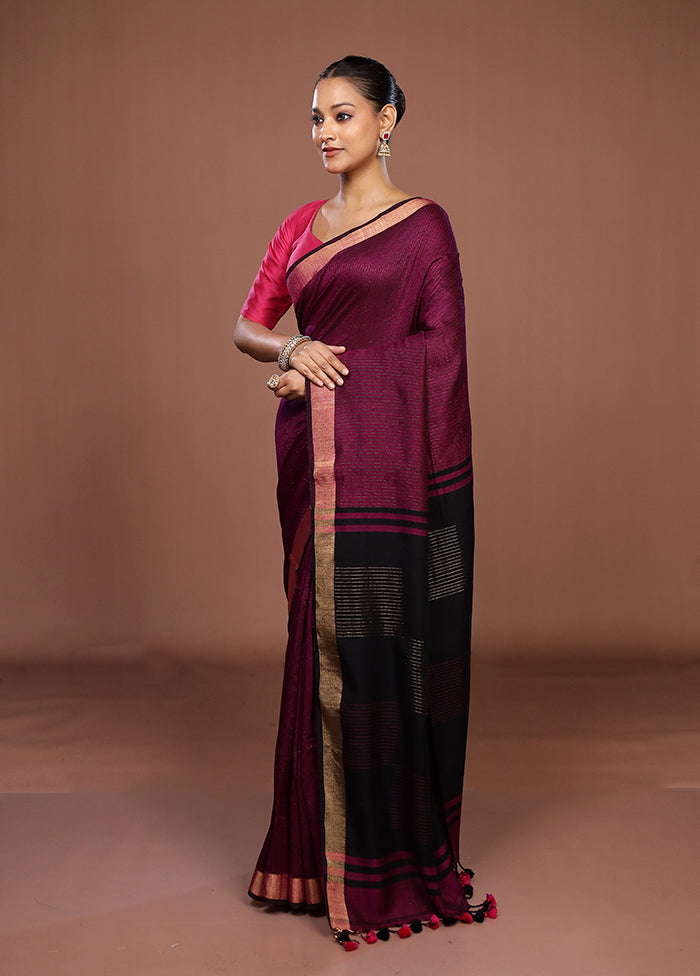 Purple Matka Silk Saree With Blouse Piece