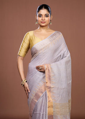 Grey Linen Silk Saree With Blouse Piece