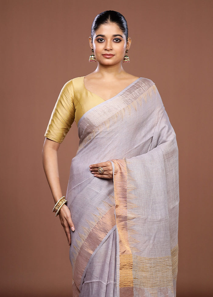 Grey Linen Silk Saree With Blouse Piece